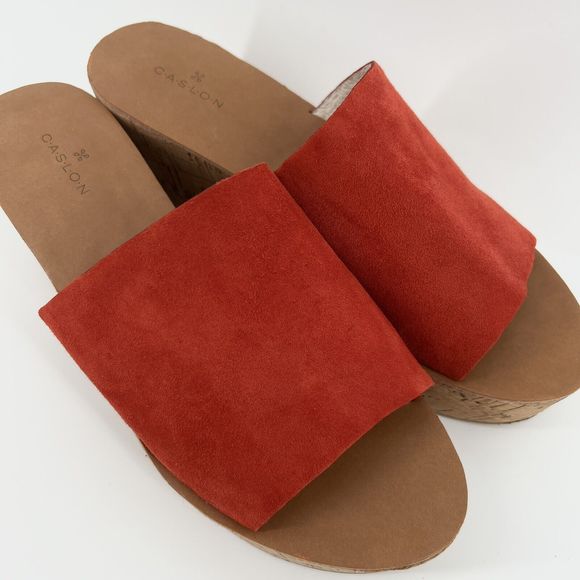 Caslon Terracotta Orange Suede Leather Cork Wedge Slide Sz 9 - Picture 10 of 13
